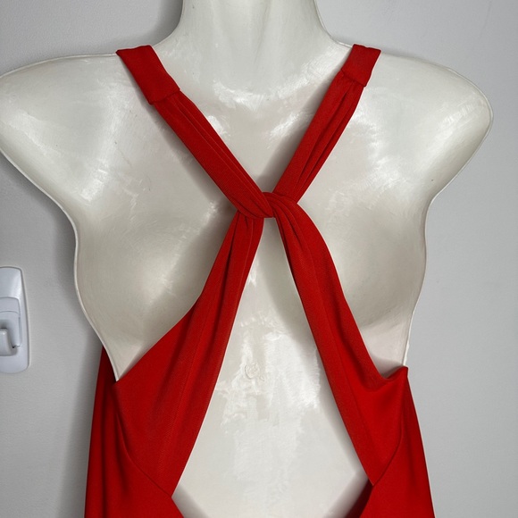 BCBG MaxAzria Fire Orange Red Halter Style Maxi Dress Small - Picture 6 of 16